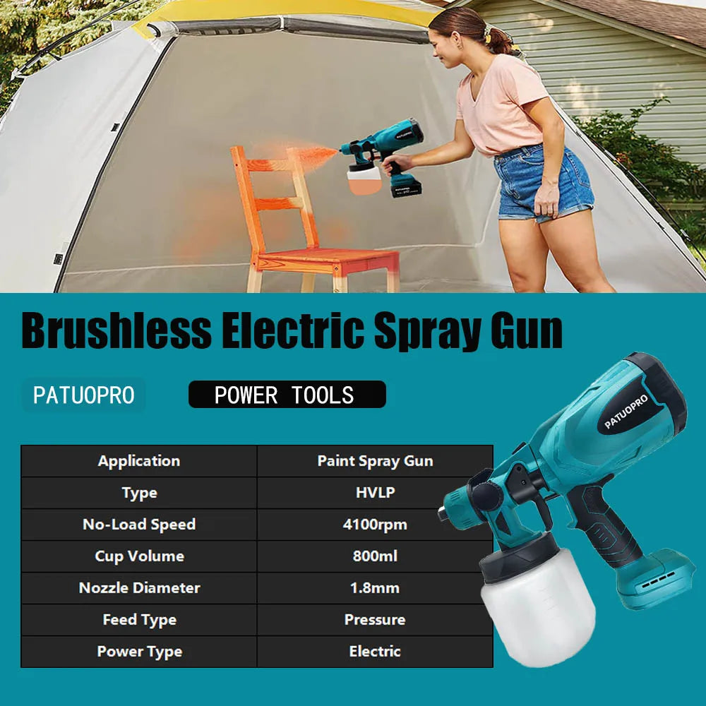 Electric Spray Gun Cordless Paint Sprayer for Auto Furniture Steel Coating - Cordless Electric Spray Gun Compatible with Makita 18V Battery (No Battery Included) - Quality Shopping Centre