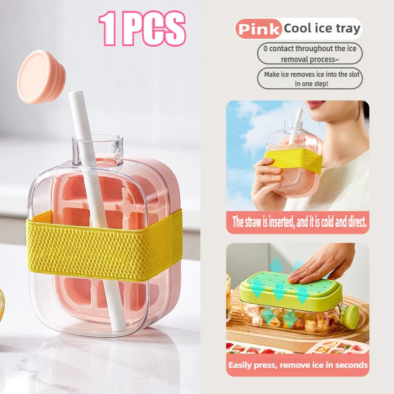 Ice Cube Tray With Straw Food-grade 2-in-1 Ice-make Pressing Mould Ice Drink Bottle Silicone Ice Cube Tray Outdoor Beverage Cup