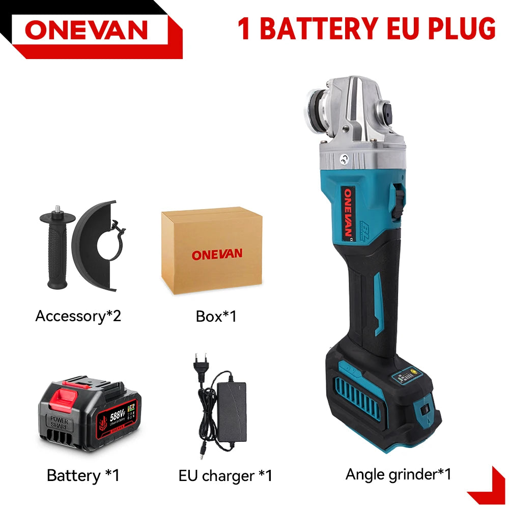 ONEVAN 6Gears Brushless Electric Angle Grinder 125MM Rechargeable Angle Grinder Polishing Power Tools For Makita 18V Battery Pin