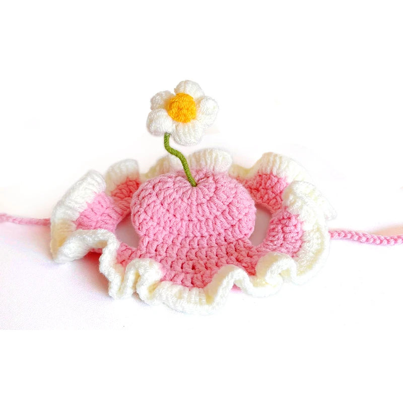 Cute Adjustable Cat Hat Elastic Pet Hat for Cats Small Dogs Kitten Headwear with Small Flowers Party Photo Decoration
