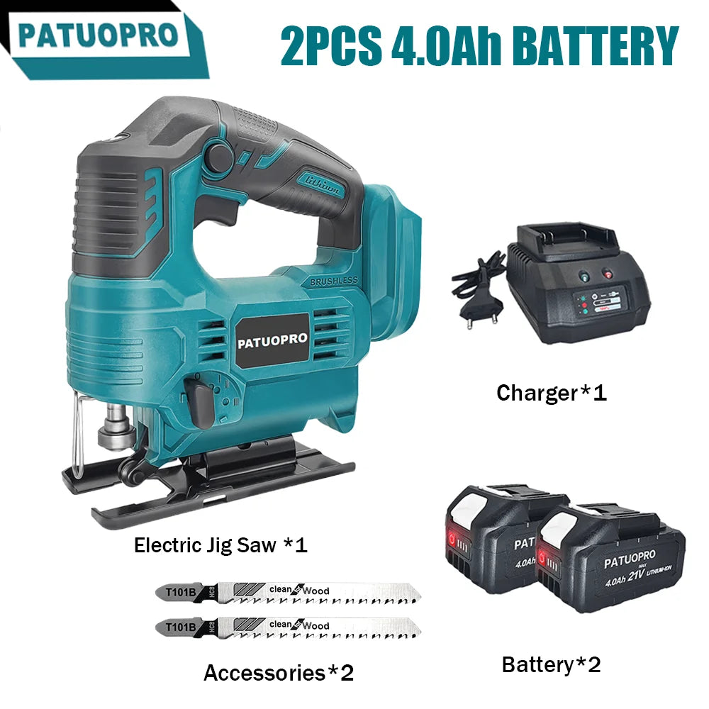Koolborstelloze elektrische decoupeerzaag, snelle zaagbladwissel, verstelbaar, voor houtbewerking, snoerloos, 4 variabele snelheden, 65 mm, elektrisch gereedschap voor Makita 18V-accu