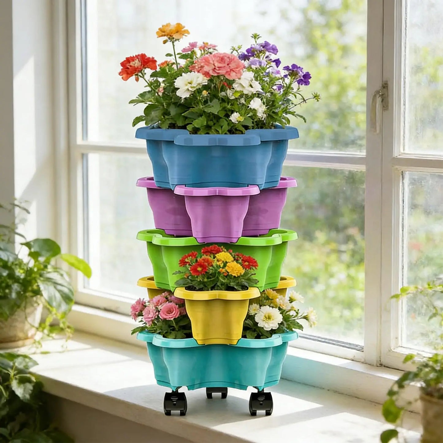 5-Tier Vertical Stackable Planter Tower for Strawberries and Herbs