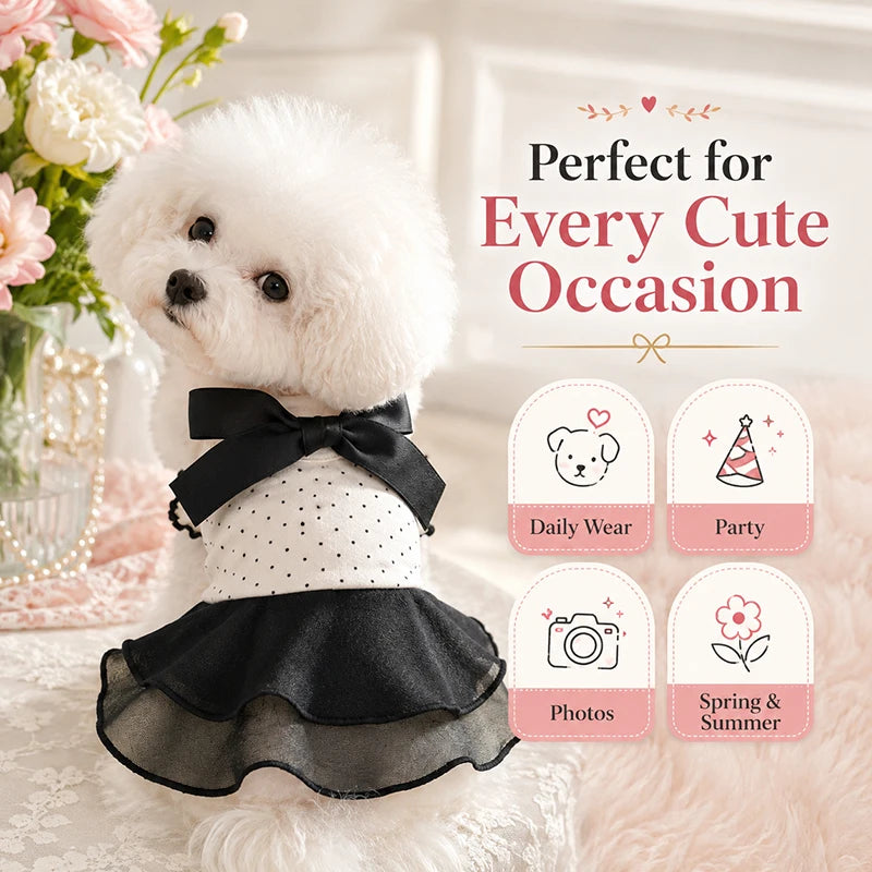 Spring Summer Pet Dress Polka Dot Bow Ruffle Skirt Dog Cat Clothes for Toy Poodle Bichon Pomeranian Puppy Outfit Pet Supplies