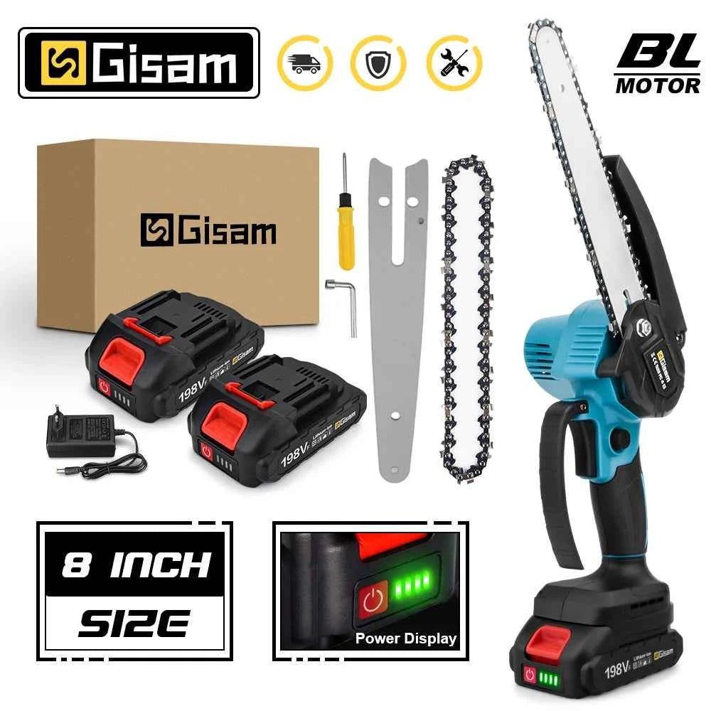 Gisam 8 Inch Electric Chainsaw – Brushless One-Handed Pruning Saw for Makita 18V Battery