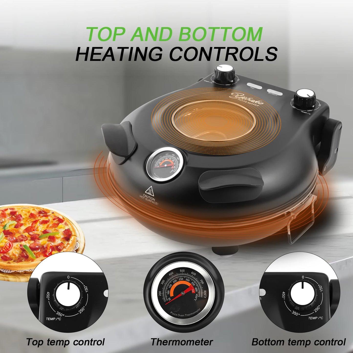 YIBAKE 12 Inch Electric Pizza Oven Indoor Nonstick Pizza Maker Ceramic Stone Heats up to 420℃ for Delicious Baked Pizzeria Set