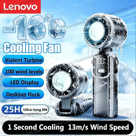 Lenovo Ice Compress Handheld Fan Portable Outdoor Usb Digital Display Folding Refrigeration High Speed Violent Turbine Small Fan