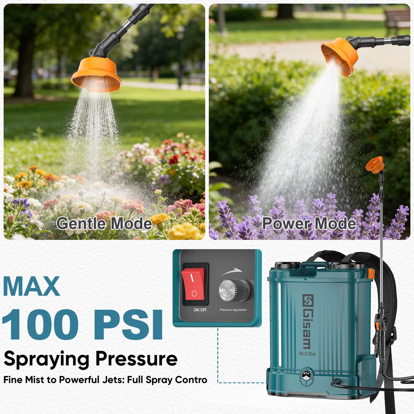 Gisam Electric Lithium Sprayer 100PIS 20L High Capacity Yard Lawn Spraying Irrigation Power Tools For Makita 18V Battery Pin