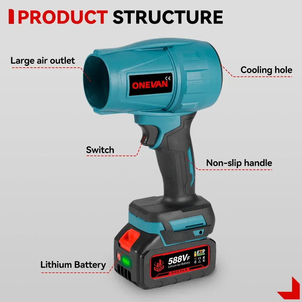 ONEVAN 1200W Elektrische Turbo Blower Jet Fan 150M/S Krachtige Luchtblazer Handbediend Reinigingsgereedschap voor Makita 18V Accu