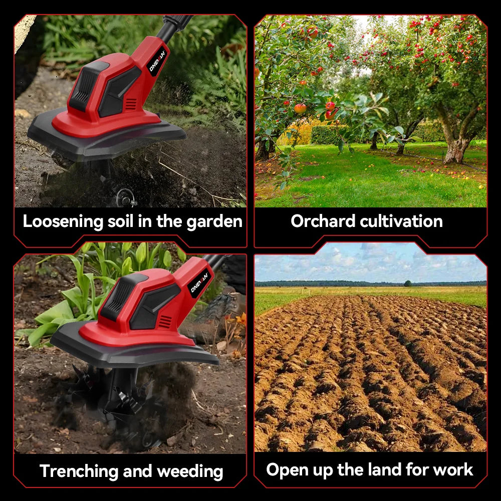 ONEVAN 36000RPM Electric Tiller Cultivator Lawn Mower Rototiller For Soil Cultivation Garden Tool Fit For Makita 18V Battery Pin