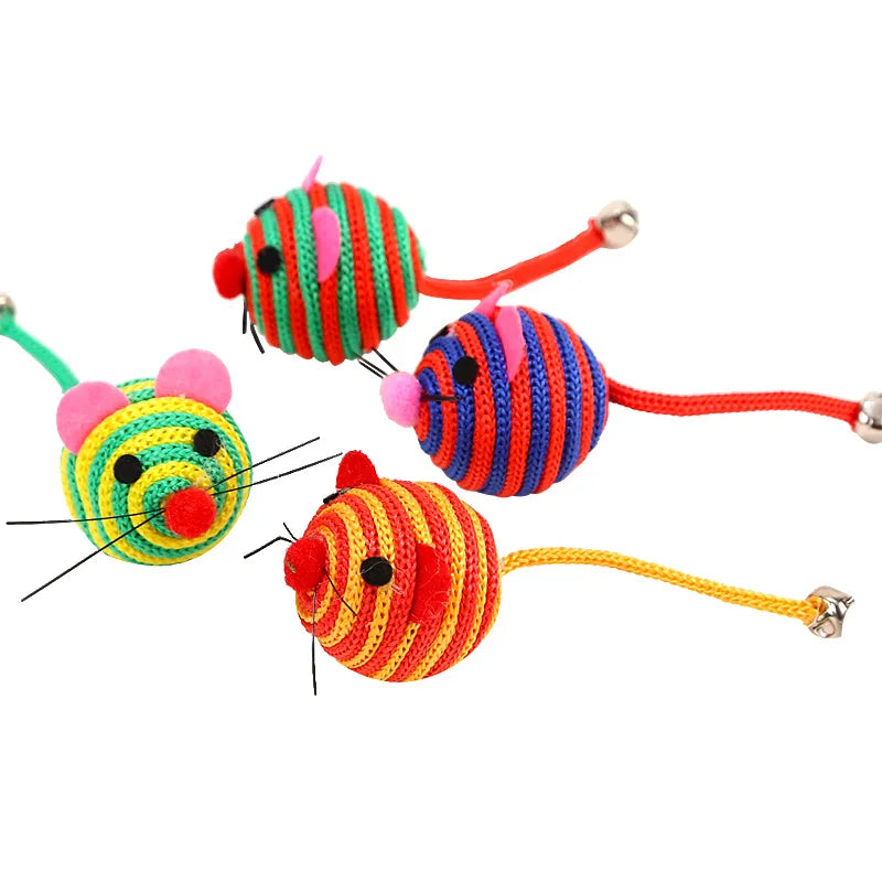 5/10pcs Cat Nylon Mouse Toys Interactive Cat Toy With Bell Funny Cat Teasing Toy Durable Kitten Self-Playing Animal Toy