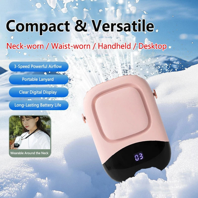 Lenovo New Neck Hanging Fan With LED HD Digital Display And Multiple Adjustable Wind Speed Cooling And Heat Dissipation Fan
