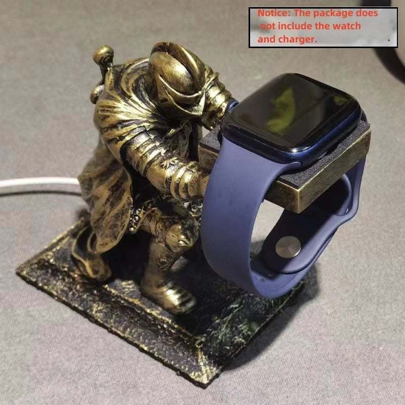 Watch Stand Charging Dock for Apple Watch, Cartoon Charging Desktop Bracket Smartwatch Holder，Black Warrior Figurine Support