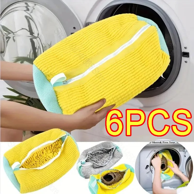 1-6PCS Shoe Washing Bag Washing Machine Laundry Bags with Zipper Closure Shoes Cleaning Bag Shoes Laundry Fluffy Fibers Sneaker