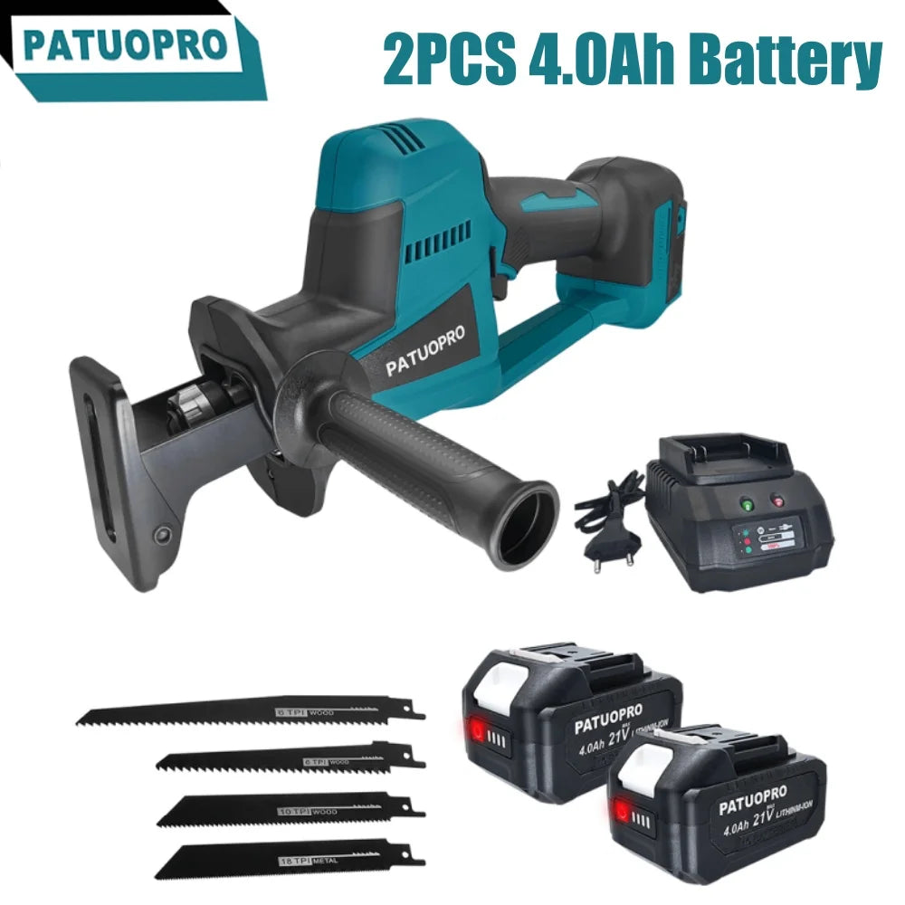 Borstelloze 22 mm draadloze oplaadbare reciprozaag met 4-delige zaagbladenset voor hout/metaal/pvc-snijder, geschikt voor Makita 18V-accu