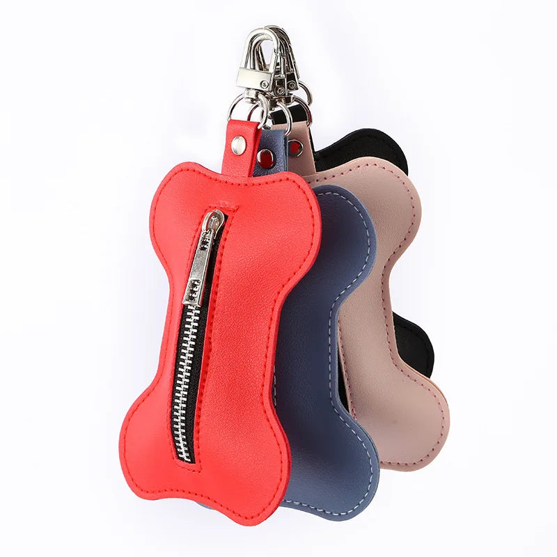 PU Portable Dog Poop Bag Holder Bone-shaped Pet Waste Bag Dispenser for Dogs Pet Trash Bags Dispenser with 1 Roll Poop Bag