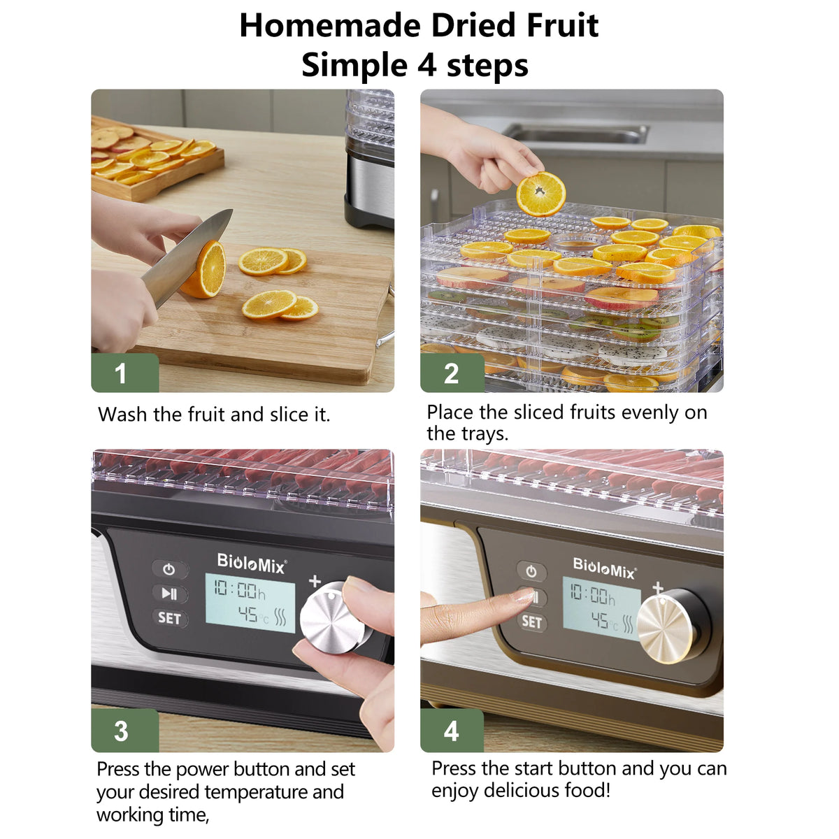 BioloMix BPA FREE 5 Trays Food Dryer Dehydrator with Digital Timer and Temperature Control for Fruit Vegetable Meat Beef Jerky