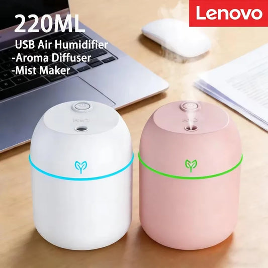 Lenovo 220ML Air Humidifier Cool Mist Aroma Diffuser LED Night Light power-off protect USB Humidificador For Home Office