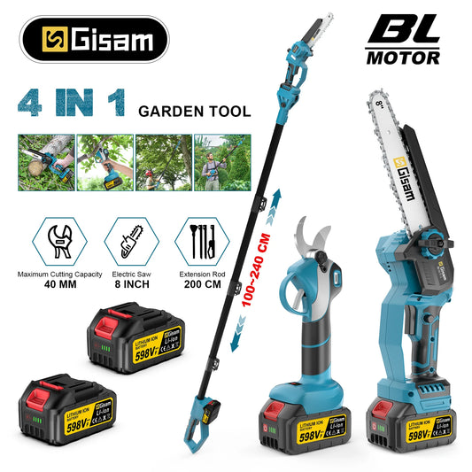 Gisam Brushless Telescoping Pole Electric Chainsaw Scissors 4in1 High Branch Saw Garden Pruning Tool For makita 18V battery pins