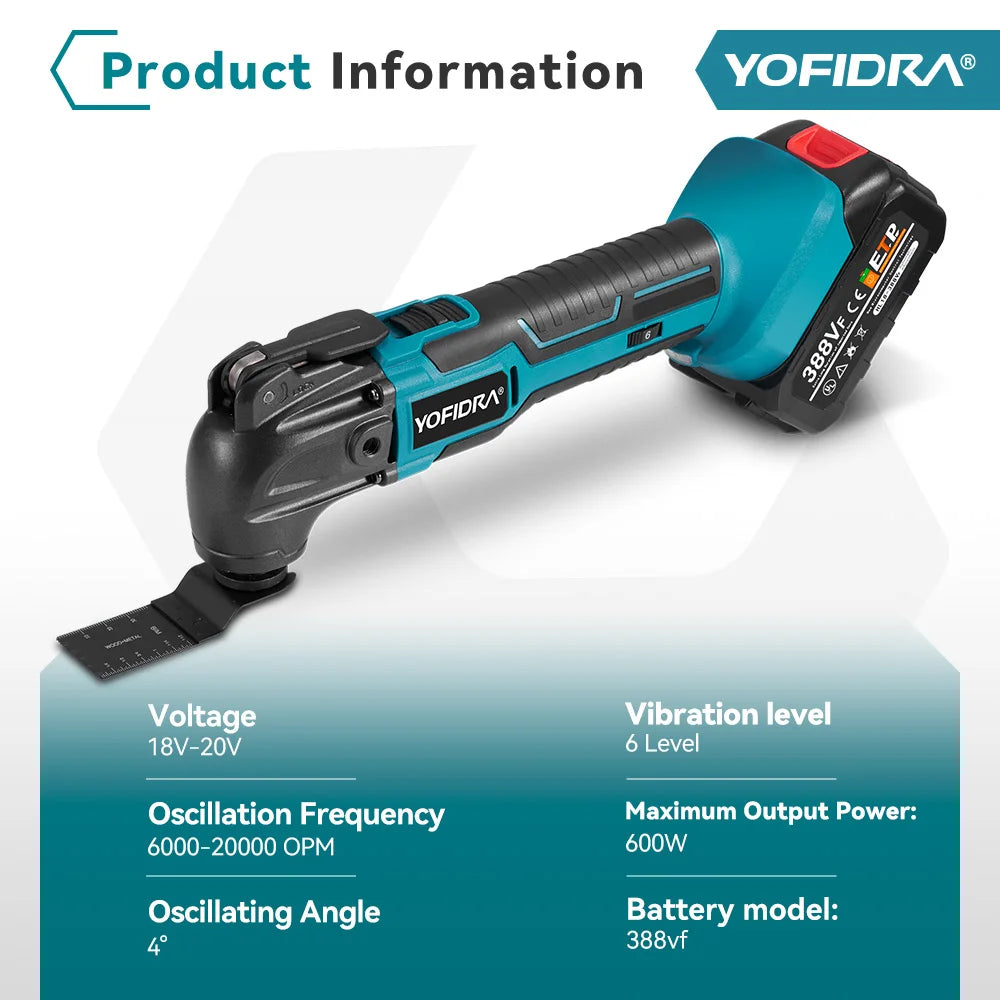 YOFIDRA 6-snelheden draadloze oscillerende multitool variabele multifunctionele elektrische machine met accessoires voor Makita 18V-batterij