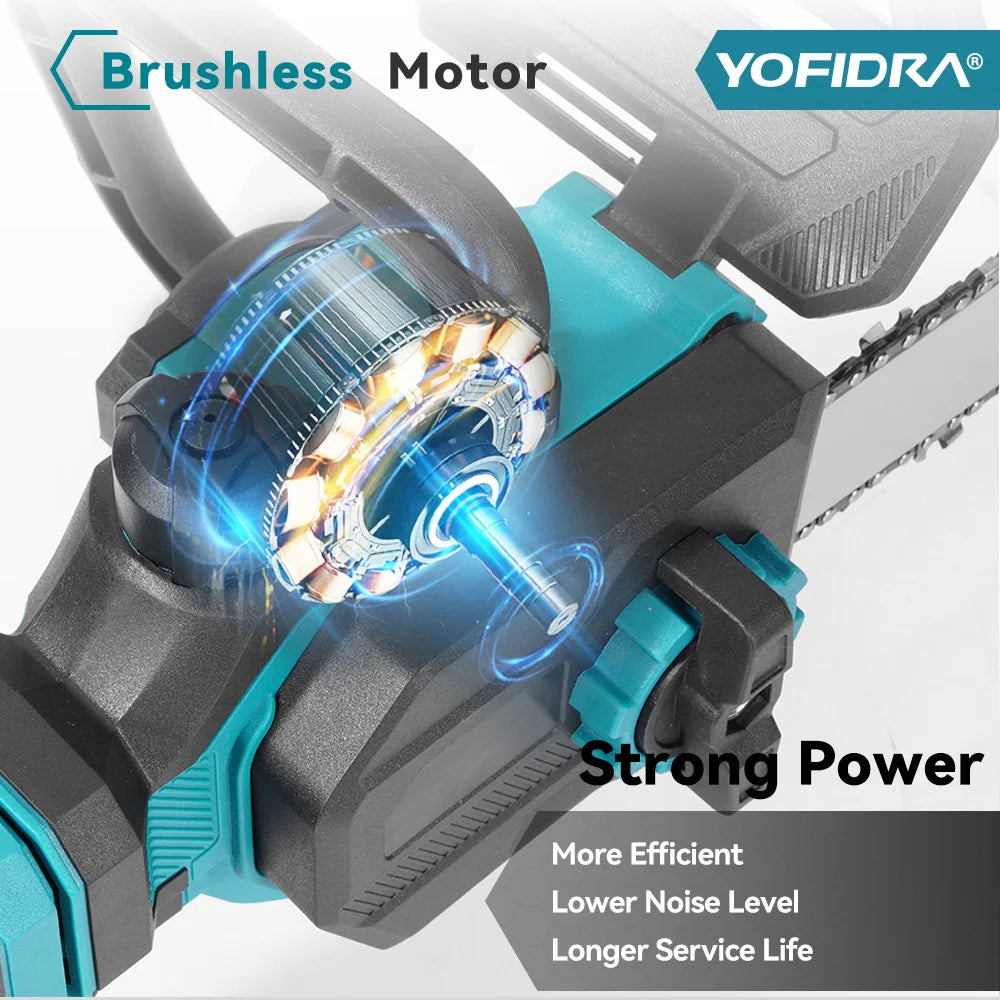 YOFIDRA 7000W 12Inch Brushless Chainsaw Stretchable Handheld Pruning Chain Saws Garden Wood Cutting Tools For Makita Battery Pin