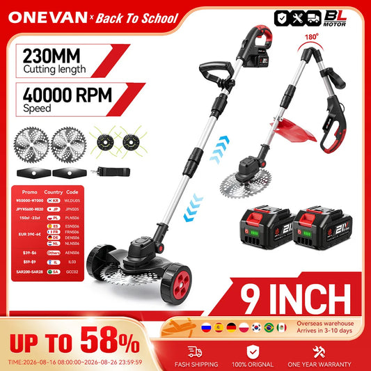 ONEVAN 40000RPM 9inch Brushless Electric Lawn Mower Cordless Grass Cutting Trimmer Garden Power Tool For Makita 18V Battery Pin