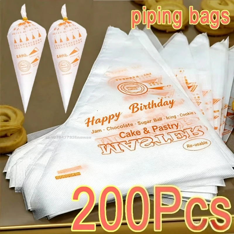 Disposable Cream Pastry Bag Pastry Piping Bag Cake Decorating Tools Cupcake Piping Kitchen Baking Accessories 200/100PCS