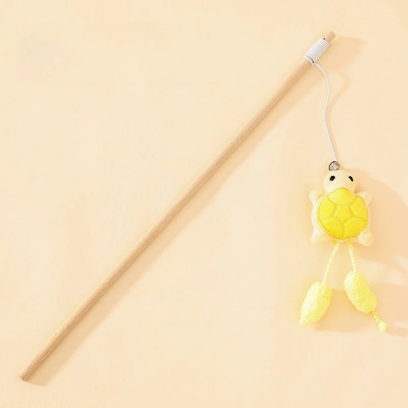 Cat Toys Wooden Toy for Cats Teaser Stick Bite Resistant Tortoise Cat Toys Interactive Durable Cats Toy with Bell Pet Products