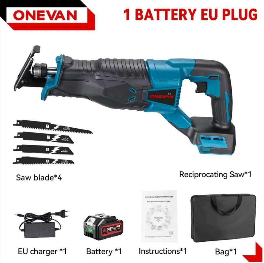Scie sabre électrique ONEVAN 10000 tr/min, scie électrique portable rechargeable, outil de coupe pour métal et bois, compatible avec batterie Makita 18V