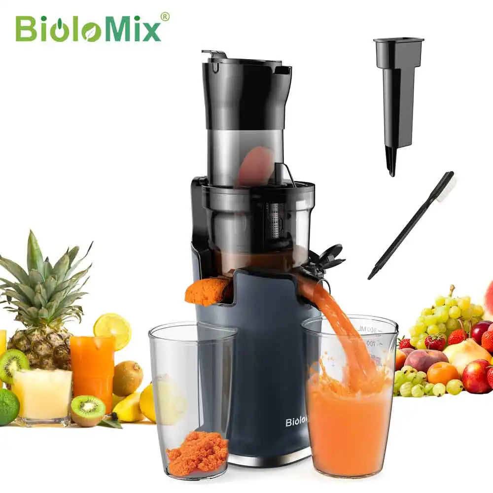 BioloMix 200W Cold Press Juicer Slow Masticating Extractor 78mm Wide Feed Chute Whole Fruit And Vegetable Juicer