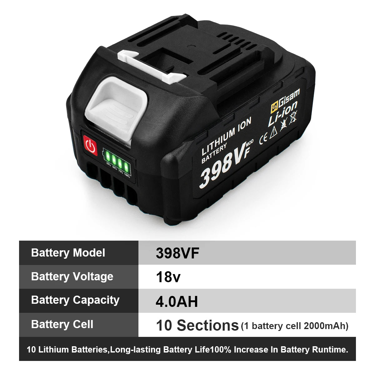 Gisam Oplaadbare Accu 4.5Ah 4.0Ah 2.0Ah Lithium-ion Accu 198VF 398VF 928VF Li-ion Accu voor Makita 18V accu Pin
