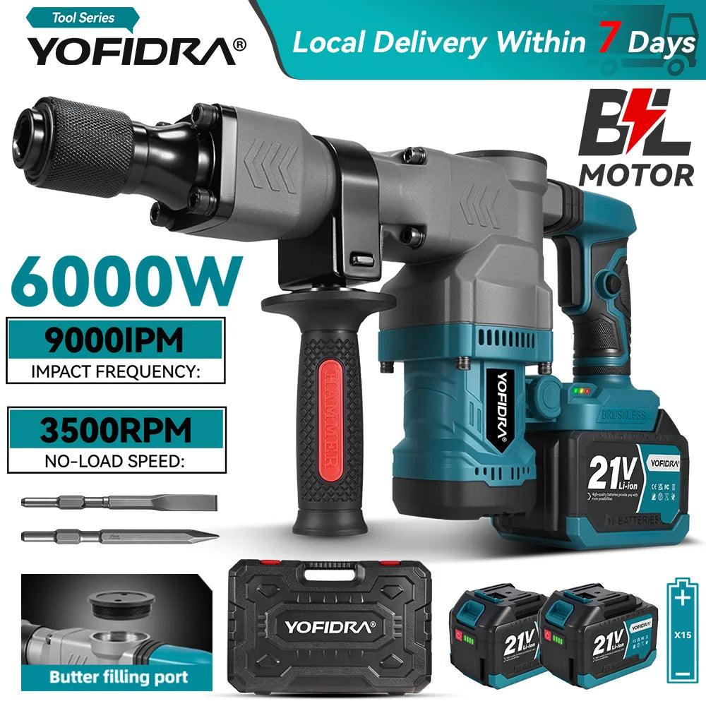 Perceuse à percussion et visseuse sans fil YOFIDRA 6000W, outil rotatif électrique haute performance compatible avec les batteries Makita