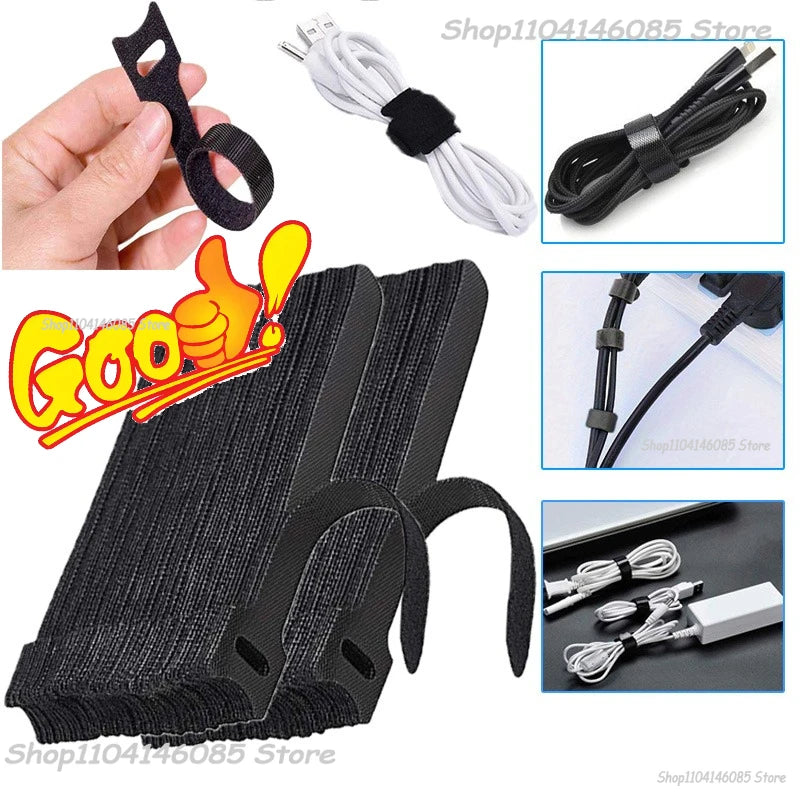 Releasable Cable Ties Cable Strap Wire Arrangement Black Nylon Hook Loop Straps Wrap Zip Bundle Bandage Tie Plastics Fastenin