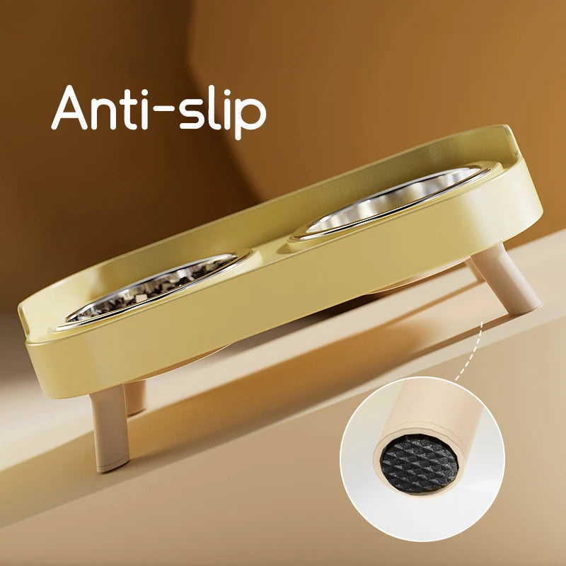 Plastic/Stainless Steel Dog Feeder Bowl Double Pet Food Water Bowls Non-Slip Puppy Food Bowl with Stand Anti-splash Cat Bowl