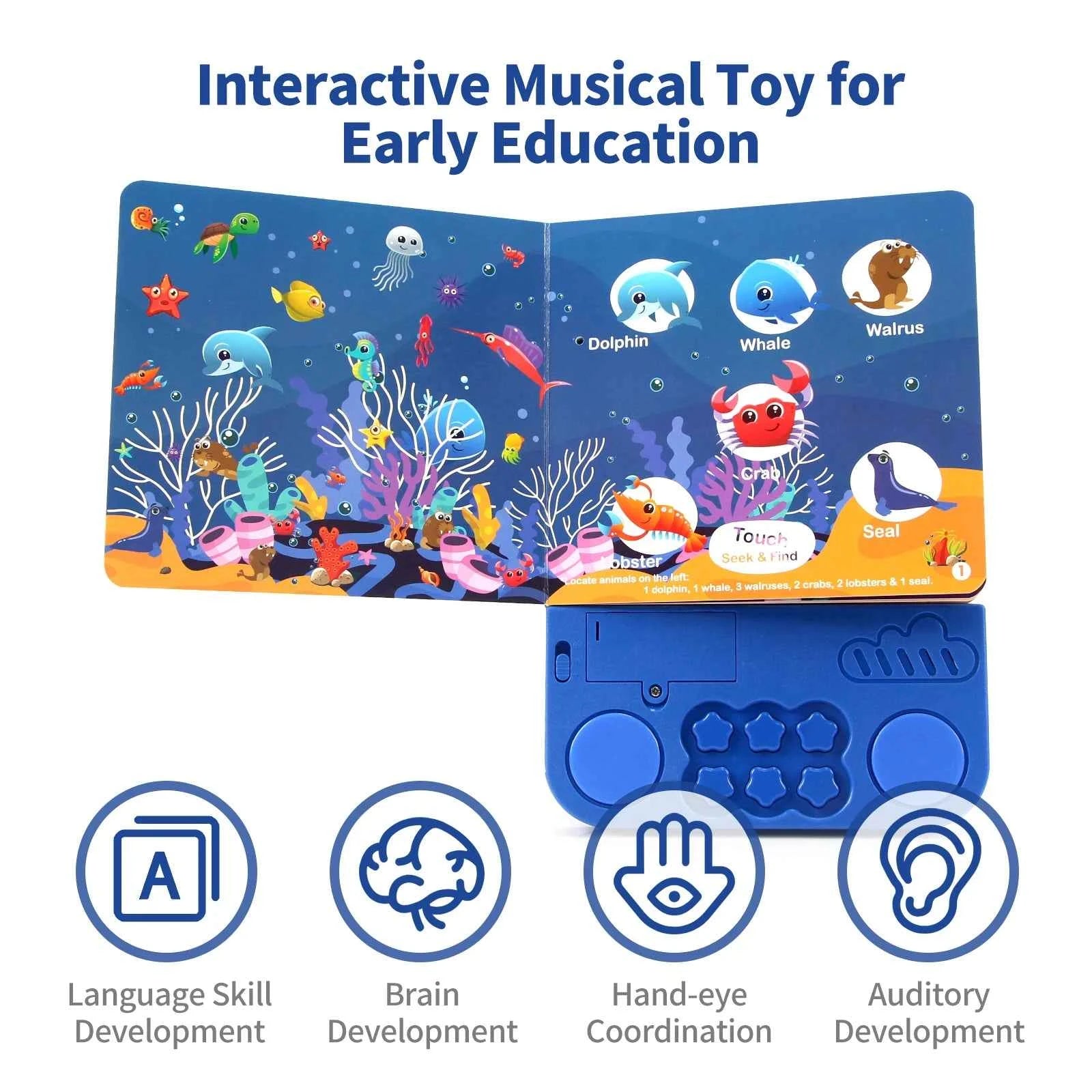 Kids Interactive Audio Books with Melody & Lights - Educational Pre-school Toys with Drum Sounds and Animal Themes