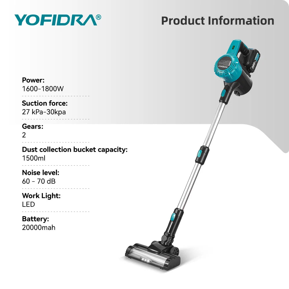 Aspirateur électrique sans balais YOFIDRA 1500ML, dépoussiéreur rechargeable, outil de nettoyage domestique pour batterie Makita
