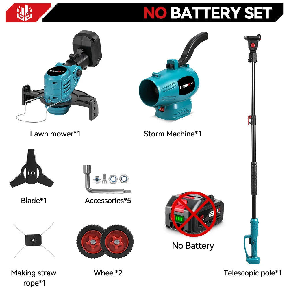 ONEVAN 3-in-1 grastrimmer bladblazer set snoerloze elektrische grasmaaier graskantmaaier tuingereedschap voor Makita 18V accu