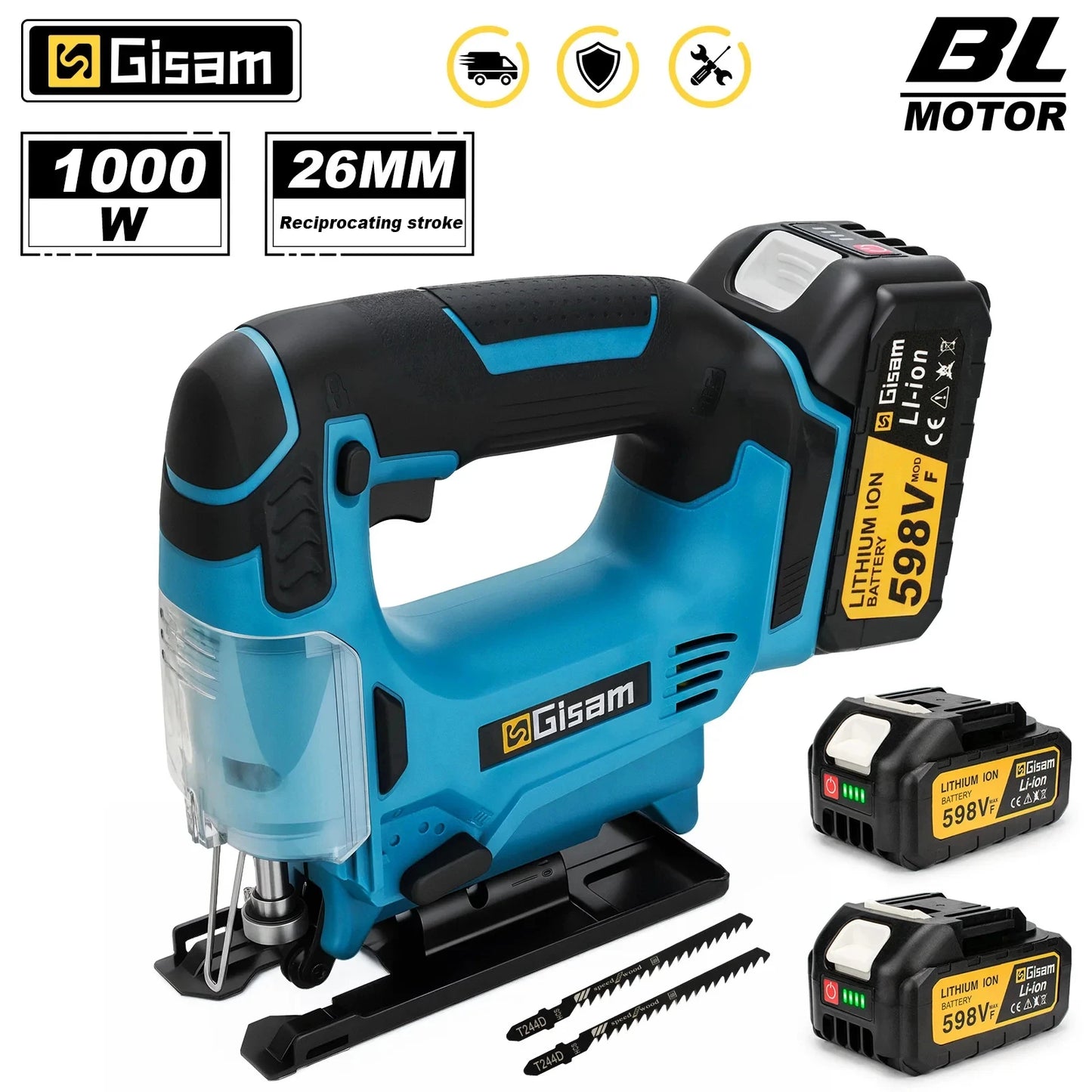 Gisam 26mm 3500RPM Brushless Electric Jig Saw Multi-Function Stepless Speed Woodworking Power Tool For Makita 18V Battery pin