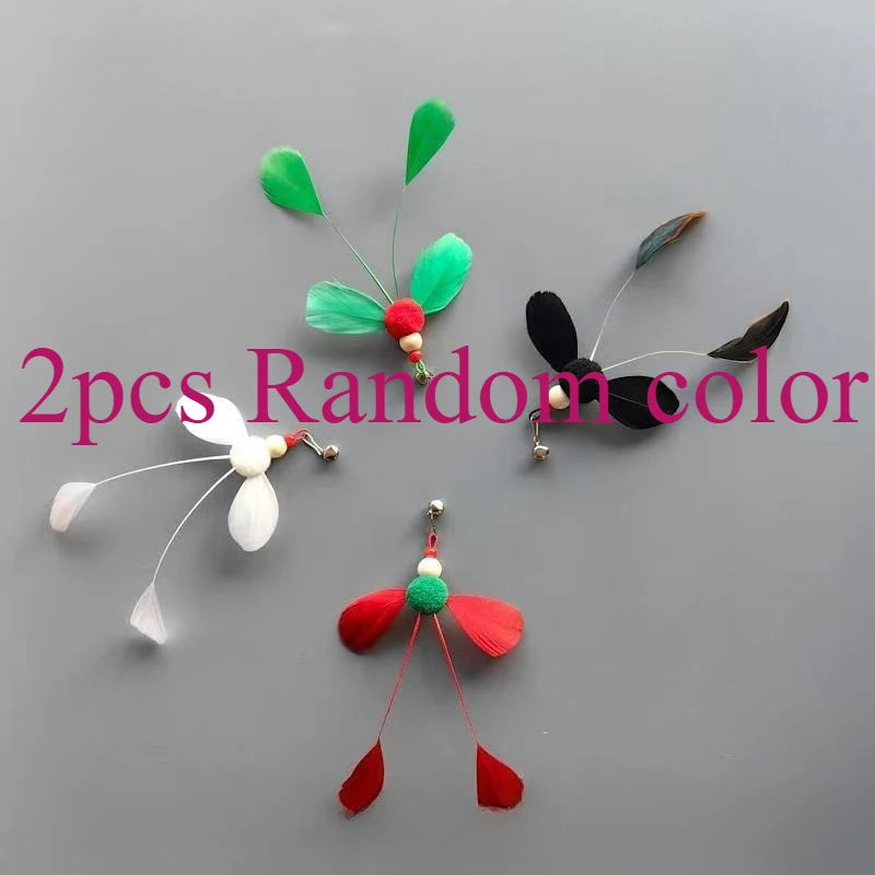 Lot de 2/4 jouets pour chat en forme d'insecte artificiel avec plumes, couleurs aléatoires, têtes de rechange pour canne à pêche, accessoires pour jouets pour animaux