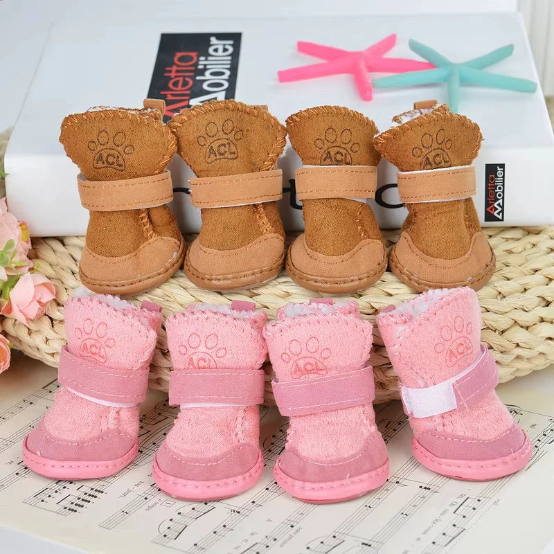 4 Pcs/set Pet Dog Shoes Winter Warm Puppy Boots Anti-Slip Dog Foot Protector Lovely Pet Shoes for Small Medium Dogs Pet Supplies