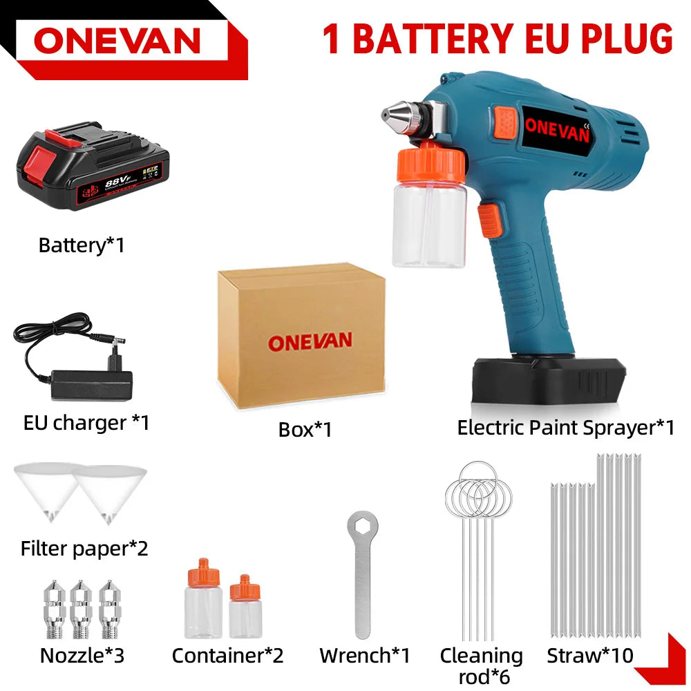 ONEVAN 100ML Electric Spray Gun Cordless Paint Sprayer Rechargeable Auto Furniture Steel Power Tools For Makita 18V Battery Pin
