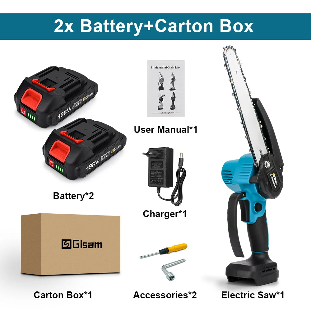 Gisam 8'' Brushless Electric Chainsaw Cordless Electric Saw Handheld Woodworking Garden Pruning Saw for Makita 18V Battery Pin