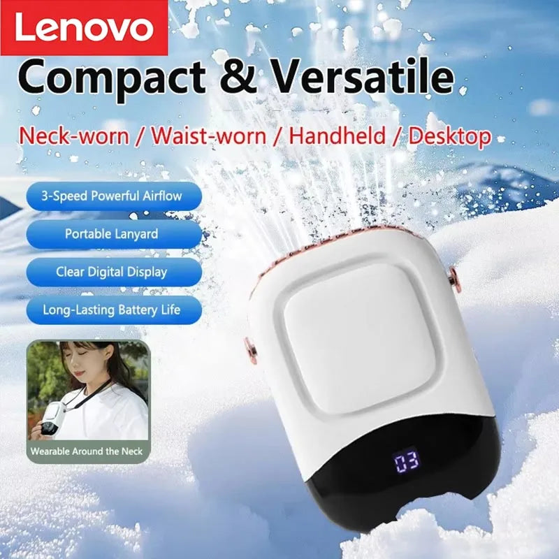 Lenovo New Neck Hanging Fan With LED HD Digital Display And Multiple Adjustable Wind Speed Cooling And Heat Dissipation Fan