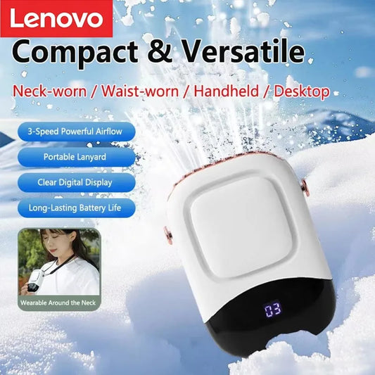 Lenovo New Neck Hanging Fan With LED HD Digital Display And Multiple Adjustable Wind Speed Cooling And Heat Dissipation Fan