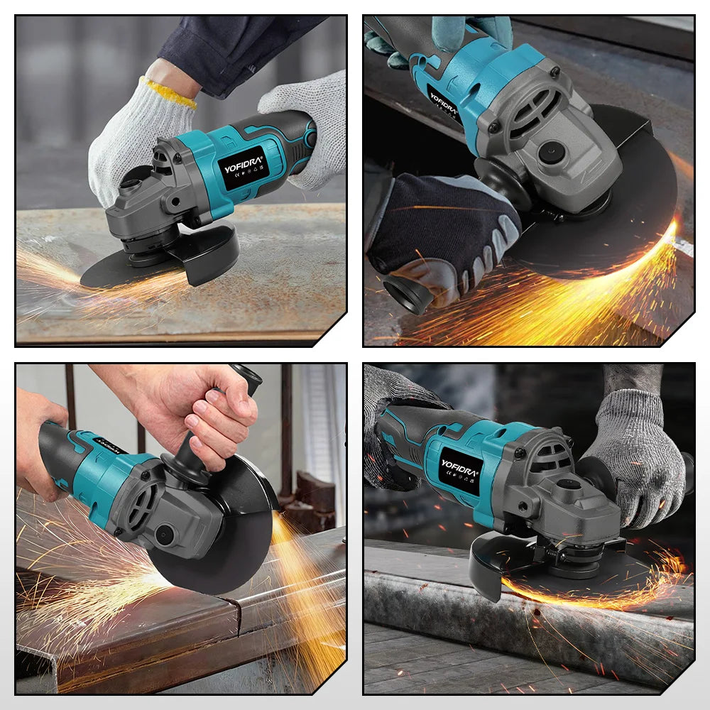 YOFIDRA 125mm 3 Gears Brushless Angle Grinder Cordless Grinding Machine Cutting Woodworking Power Tool For Makita Battery Pin
