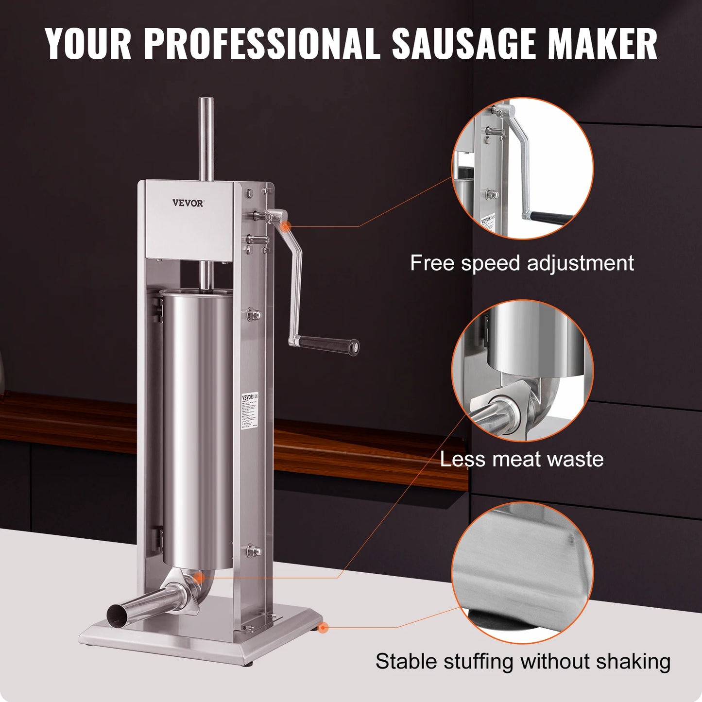 SucceBuy 3 5 7 L Manual Sausage Stuffer Stainless Steel Making Sausage Vertical Maker with 5 Filling Funnels for Home Commercia