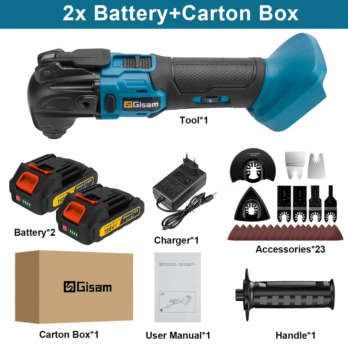 Outil multifonction oscillant sans fil Gisam 20 000 OPM avec dégagement rapide, outil électrique de coupe anti-vibration pour batterie Makita 18 V