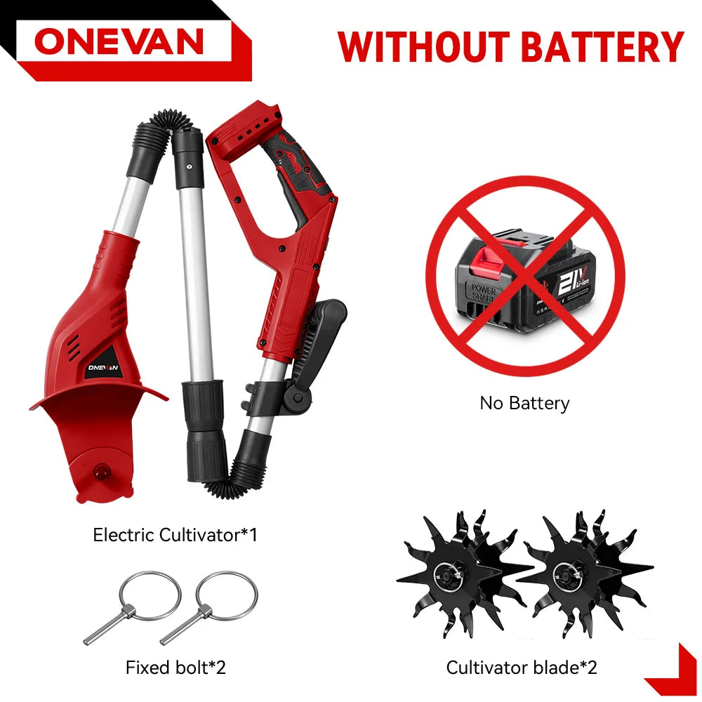 ONEVAN Borstelloze Elektrische Tuinfrees Grasmaaier Rototiller voor Bodembewerking Tuingereedschap voor Makita 18V Accu