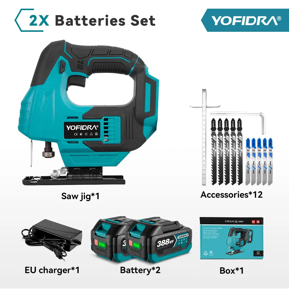 YOFIDRA Borstelloze Rode Lijn Laser Decoupeerzaag Multifunctionele Elektrische Figuurzaag Gereedschap voor het Zagen van Buizen en Hout voor Makita 18V Accu