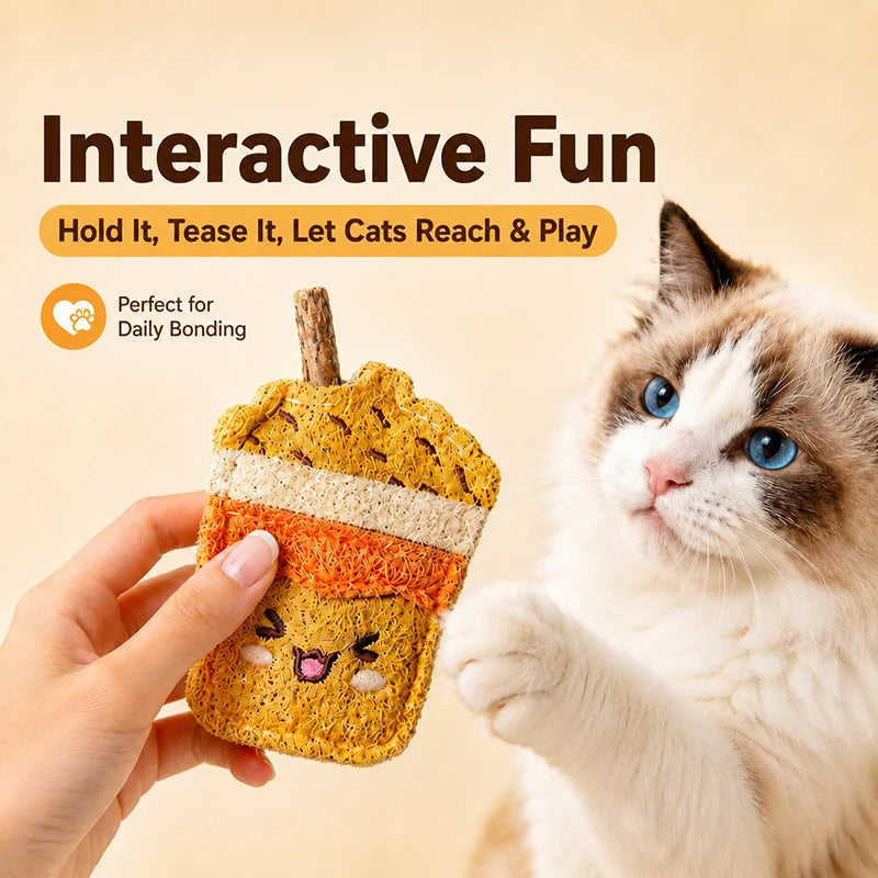 Loofah Cat Chew Toy with Matatabi Stick Natural Dental Cleaning Kitten Teething Toy Interactive Solo Play Pet Supplies