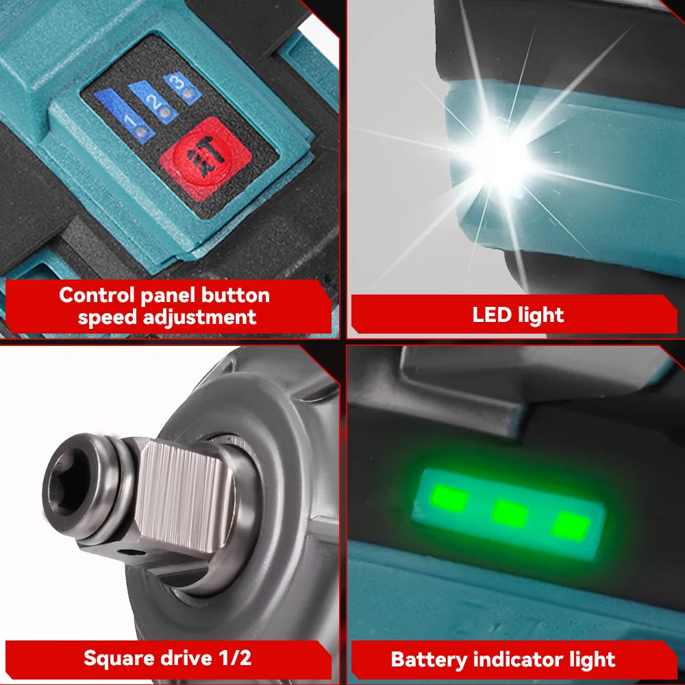 ONEVAN 500Nm Koppel Borstelloze Elektrische Slagmoersleutel 1/2 inch Accusleutel Autoreparatie Elektrisch Gereedschap voor 16,8V Lithium-ion Accu
